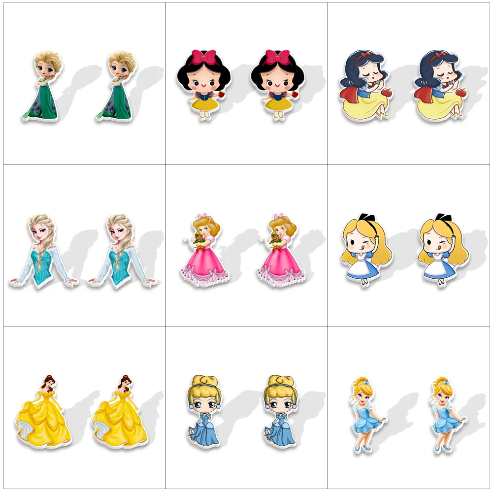 

Cute Cartoon Disney Princess Printed Epoxy Stud Earrings Handcraft Acrylic Stud Earrings Resin For Women Gifts Children