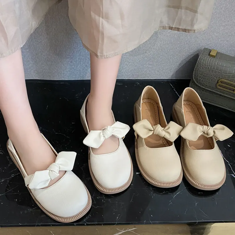 

Soft Shoes Woman Flats Low Heels Bow-Knot Elegant Dress Comfortable Butterfly New Summer Fabric Rubber Basic Butterfly-knot Rome