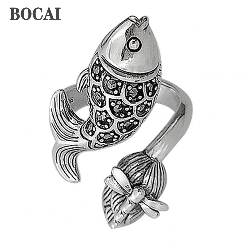 

BOCAI Новинка S925 Серебряные Ювелирные изделия Аксессуары модная и интересная форма богатый Карп женское кольцо ретро преувеличенная личност...