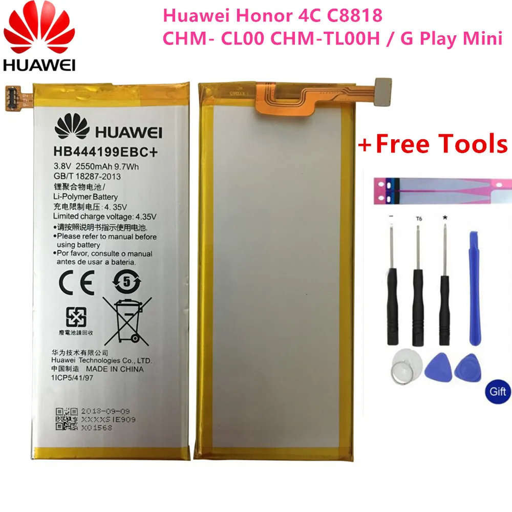 

Hua Wei Original 2550mAh HB444199EBC Battery For Huawei Honor 4C C8818 CHM- CL00 CHM-TL00H CHM-UL00 chm-u01 G Play Mini