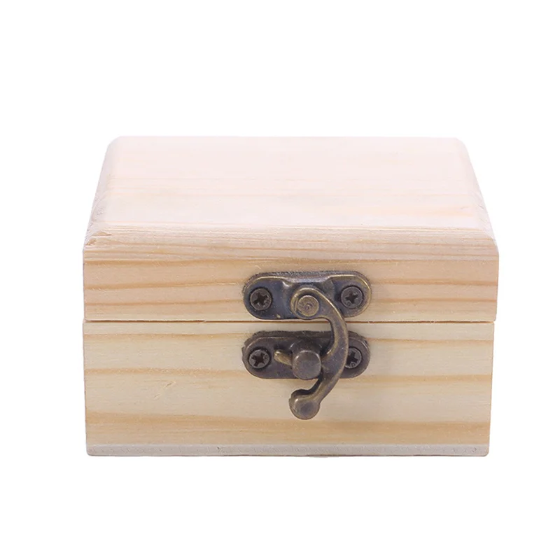 

1Pc Retro Wooden Jewelry Box Organizer With Lid Desktop Natural Wood Clamshell Storage Case Handmade Craft Box