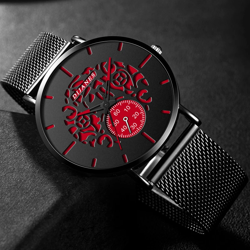 

2022 Fashion Mens Watches Luxury Ultra-thin Stainless Steel Mesh Belt Quartz Wrist Watch Men Business Casual Clock reloj hombre