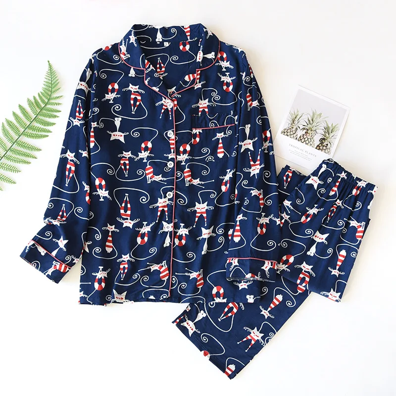 Spring and summer new ladies 100%viscose pajamas long-sleeved trousers two-piece thin print home wear ladies loose plus size set