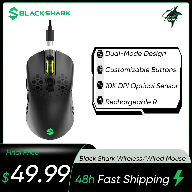 

Black Shark Mako M1 Wired/Wireless Mouse Dual Mode Gaming Mouse Rechargeable RGB Computer Mouse For gaming PC Laptop Mac