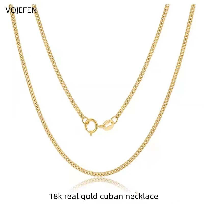 

VOJEFEN 18K Cuban Necklaces Jewellery Original AU750 Real Gold Cuban Chains Jewelry for Male Female Fashion Chokers Certificate