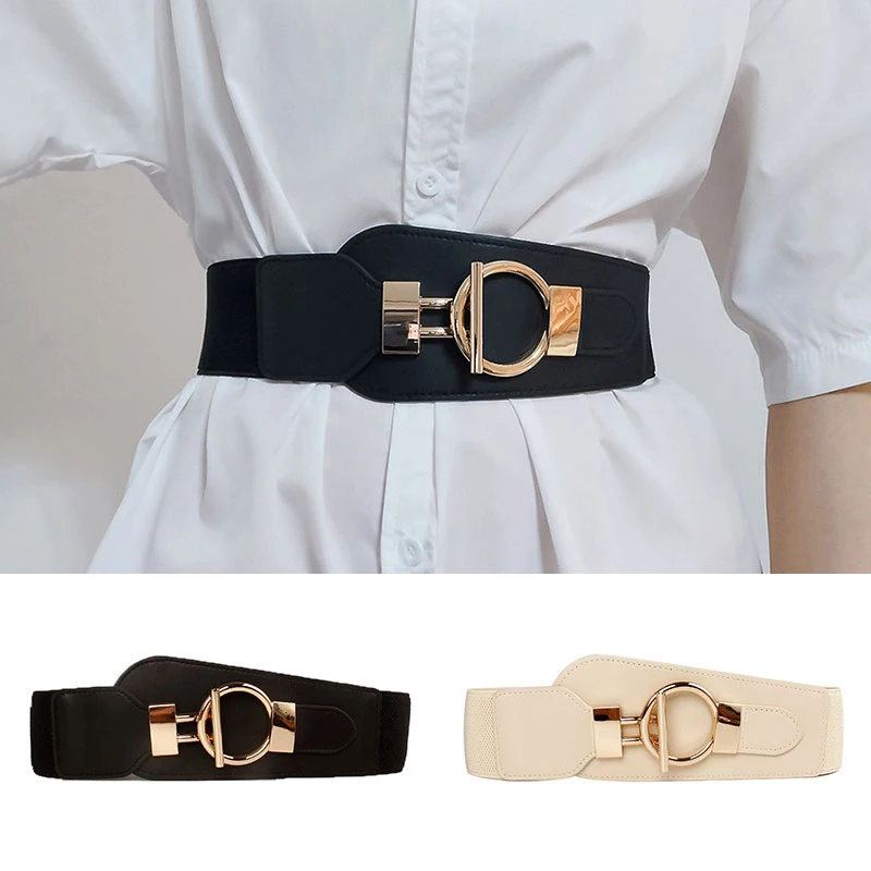 

Big Gold Buckle Belt Wide Elastic Waistbands Accessories Women's Clothing Metal Buckle Cummerbunds High Elastic Belt Girdle