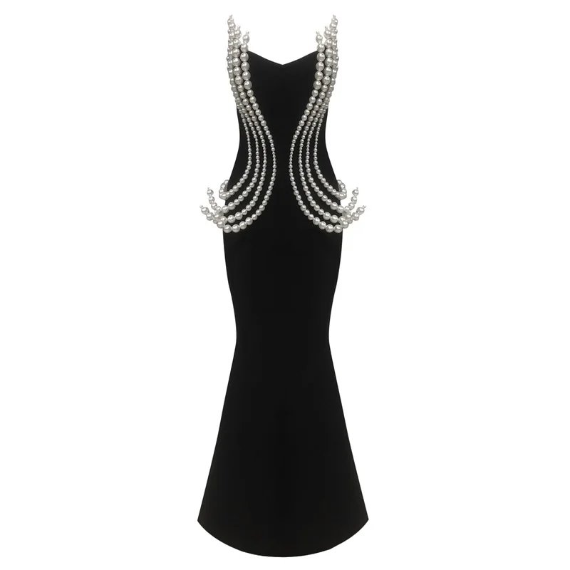 Черное бандажное женское платье для выпускного вечера сексуальное без рукавов с