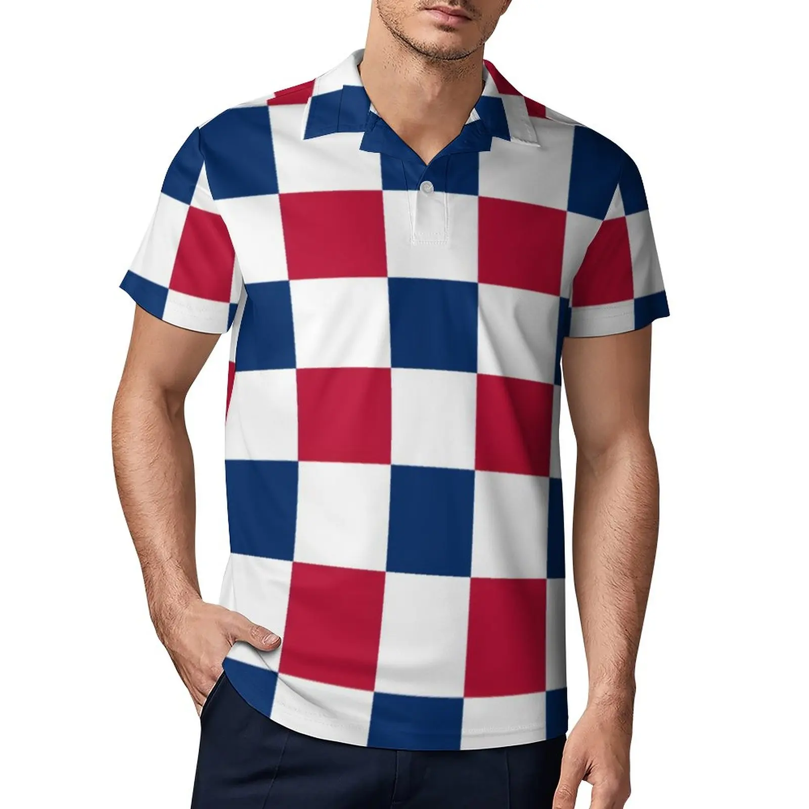 

Рубашки-поло с американским флагом США, красная, белая, синяя Шахматная рубашка, Повседневная модная футболка, топ с коротким рукавом и отло...