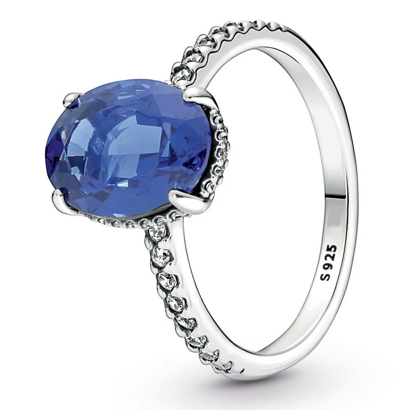 

Original Moments Sparkling Statement Halo Blue Ring For Women 925 Sterling Silver Wedding Gift Fashion Jewelry
