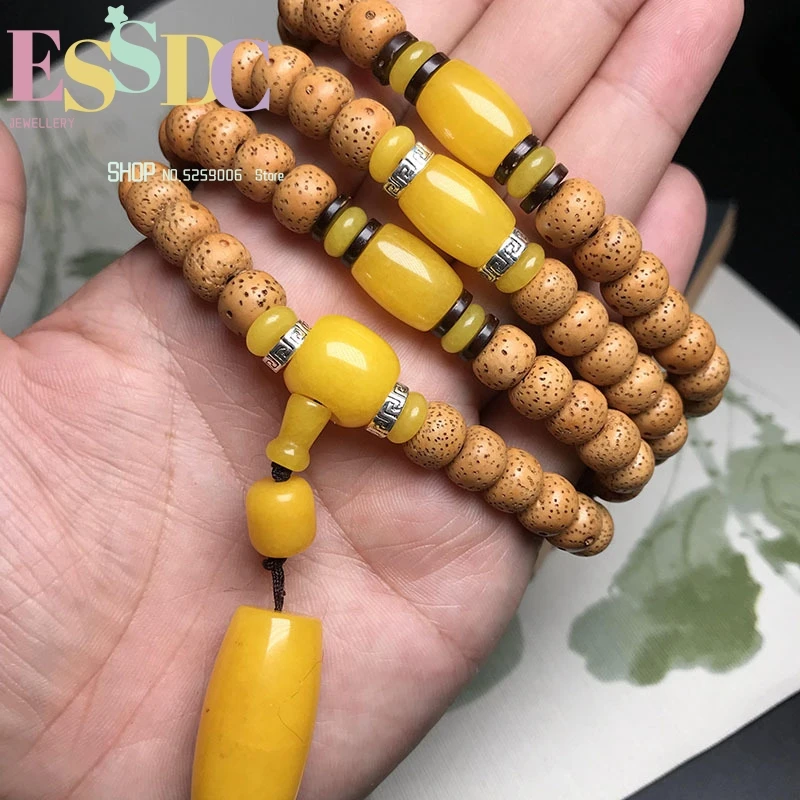 

8mm Tibetan Natural Dragon Grain Rudraksha Beads 108 Mala Bracelet Buddhist Prayer Yoga Necklace for Female O Male Wholesale