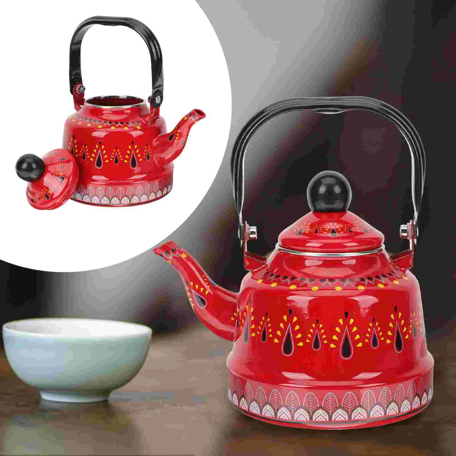 

Safe Floral Teapot Decorative Teakettle Retro Enamelware Teapot Enamel Tea Pots for Boiling Indoor Home Serving