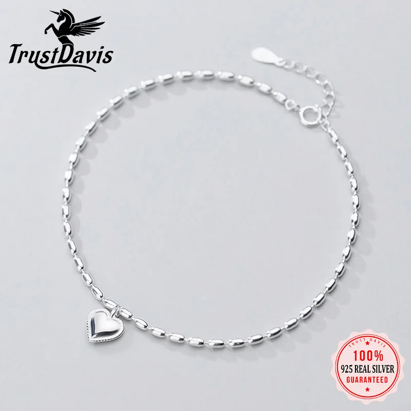 

TrustDavis Real 925 Sterling Silver Fashion Women's Jewelry Sweet Heart Love Anklets For Women Fine Silver 925 Jewelry DA800