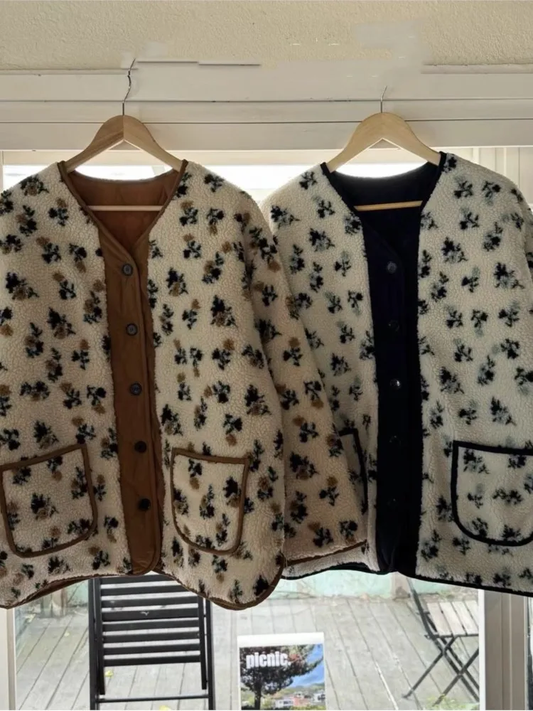 Осенне-зимнее двустороннее пальто из овечьей шерсти женские модные куртки с