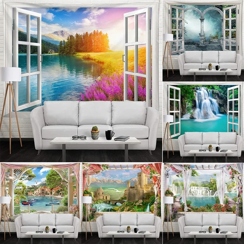 

Landscape outside the window series tapestry Nordic ins home background wall decoration hanging cloth bedroom bedside cloth art