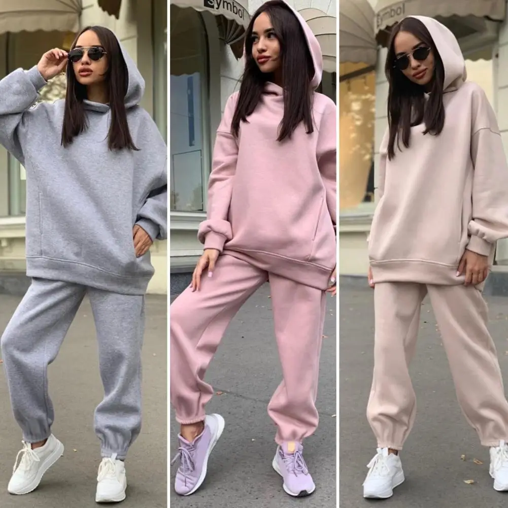 

Winter Two Piece Sets Women Tracksuit Oversized Suit 2023 Autumn Trouser Suits Female Sweatshirt Solid Sports Hoodie Sportswear