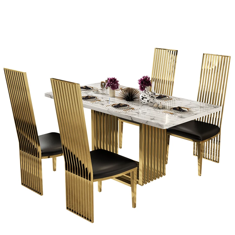 

Light luxury furniture metal dining set 6 seater comedor gold marble dining table and chairs