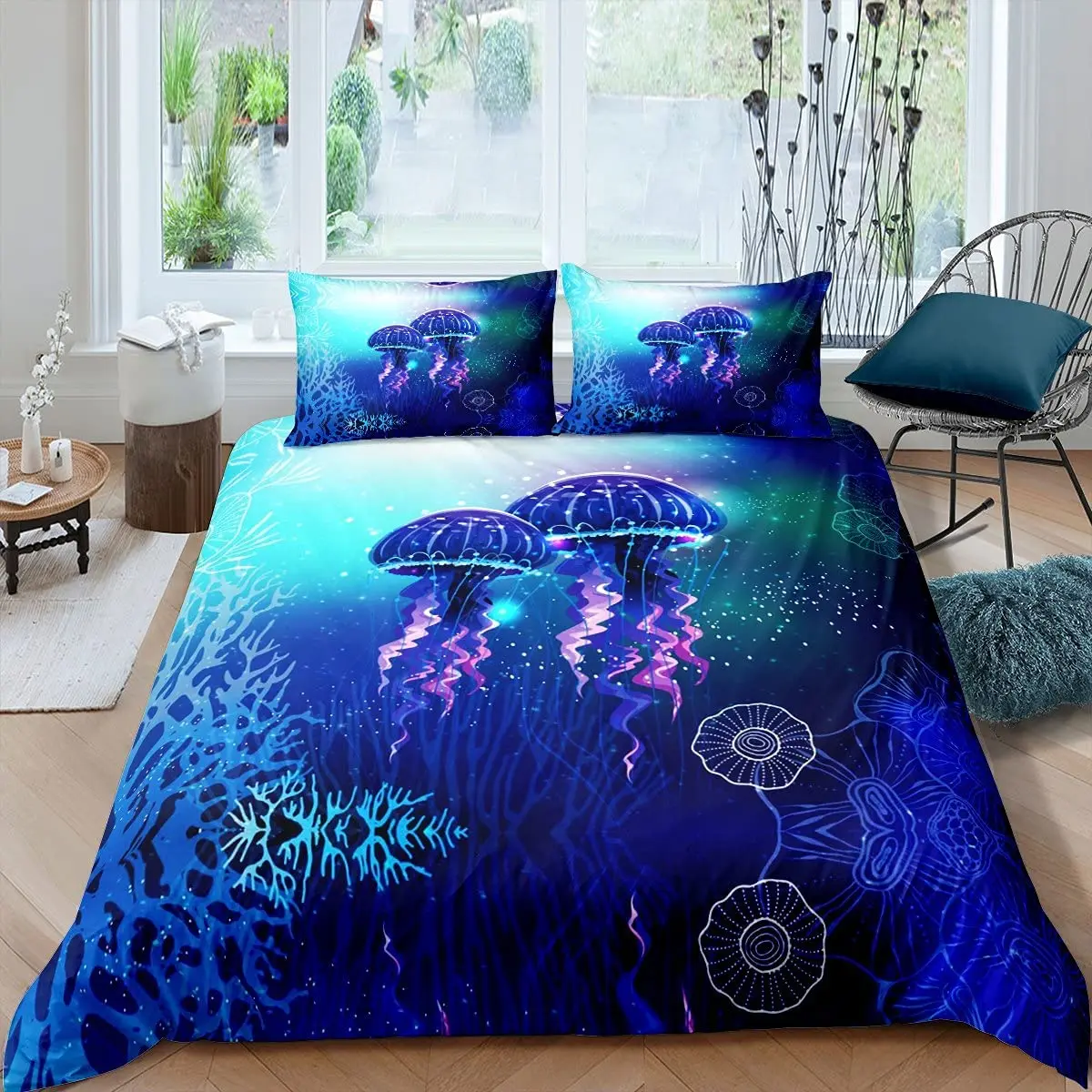 

Jellyfish Duvet Cover Ocean Nautical Comforter Cover Hawaii Beach Bedding Set Microfiber Sea Animal Coral Queen King Quilt Cover