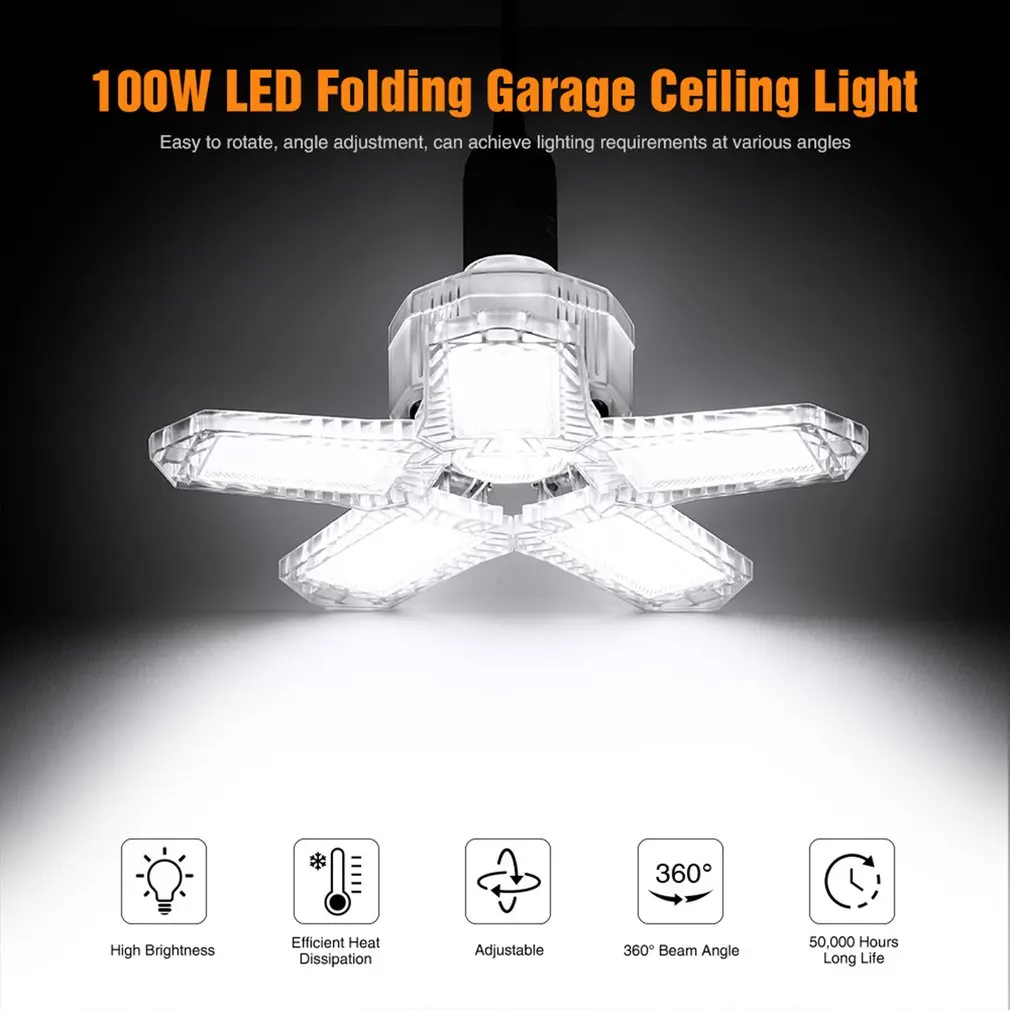 

LED Five Leaf Garage Light F2 80W85-265V White Light LED Shop Light With Adjustable Multi-Position Panels