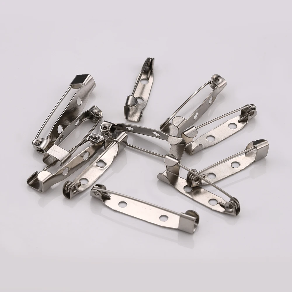 50pcs/Lot 15mm to 45mm Brooch Clip Base Rhodium Color Brooches Back Settings Accessories For DIY Jewelry Making Safety Pins Clip
