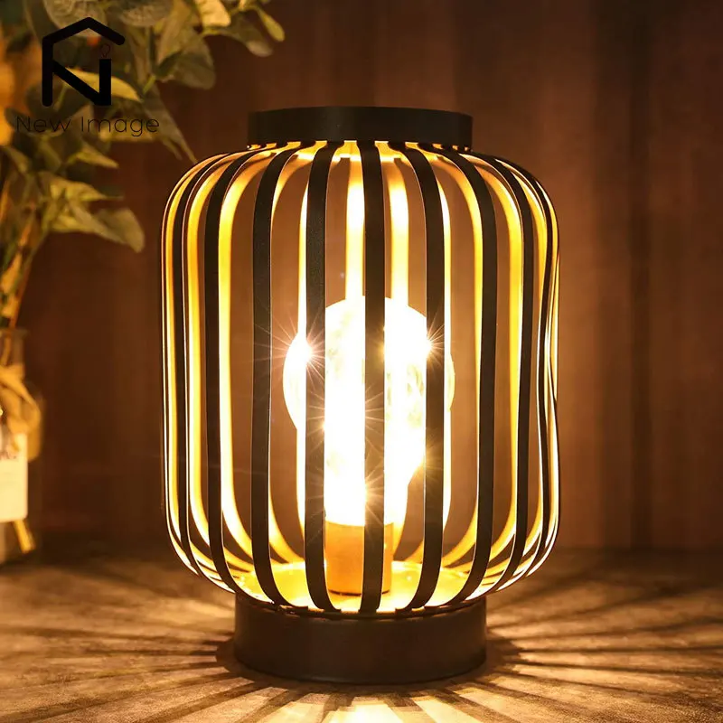 

8.7 Inch Metal Cage Candle Holder Lantern Battery Powered Lamp Warm White Light LED Edison Style Bulb for Home Decor