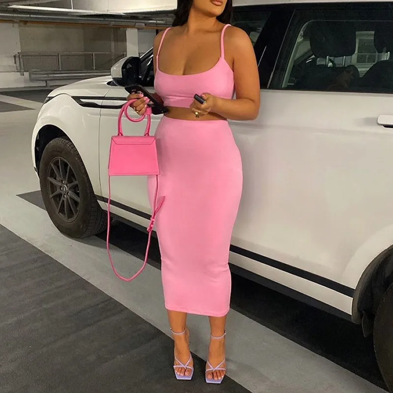 

2022 Летняя женская одежда, вечерний укороченный топ на бретелях-спагетти без рукавов и женские сексуальные Клубные платья из двух предметов