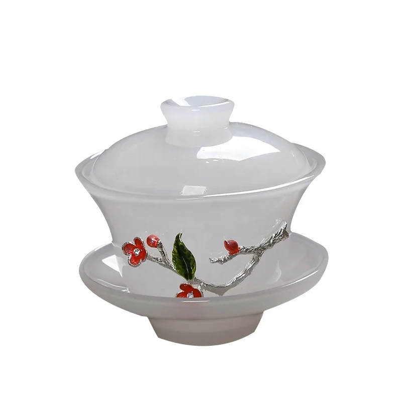 

Cover teacup new home large Gaiwan tea brewing bowl White Jade single kung fu tea set