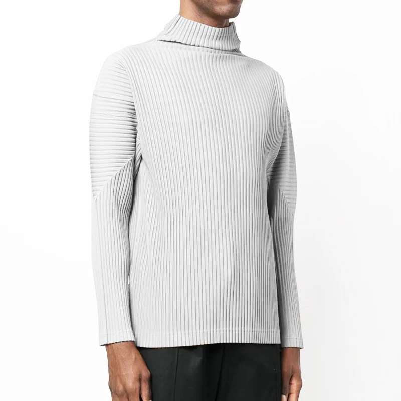 

Issey Miyake Homme Plisse Men's Long Sleeved T-shirts 2023 Autumn Pleated High Neck Sports Underlay Casual Solid Color Tops