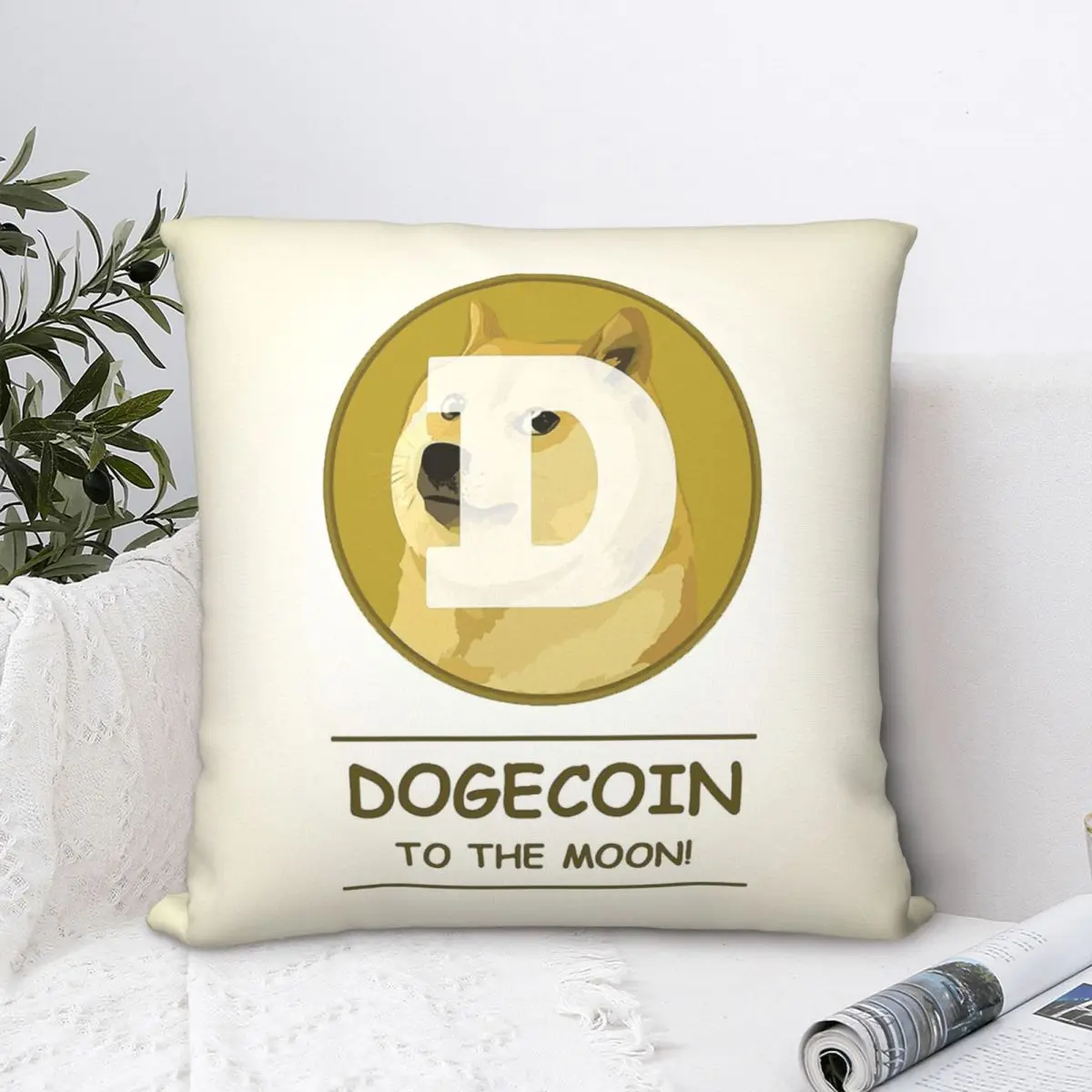 

To The Moon Throw Pillow Case Dogecoin Interesting Virtual Currency Short Plus Cushion Covers Home Sofa Chair Decorative
