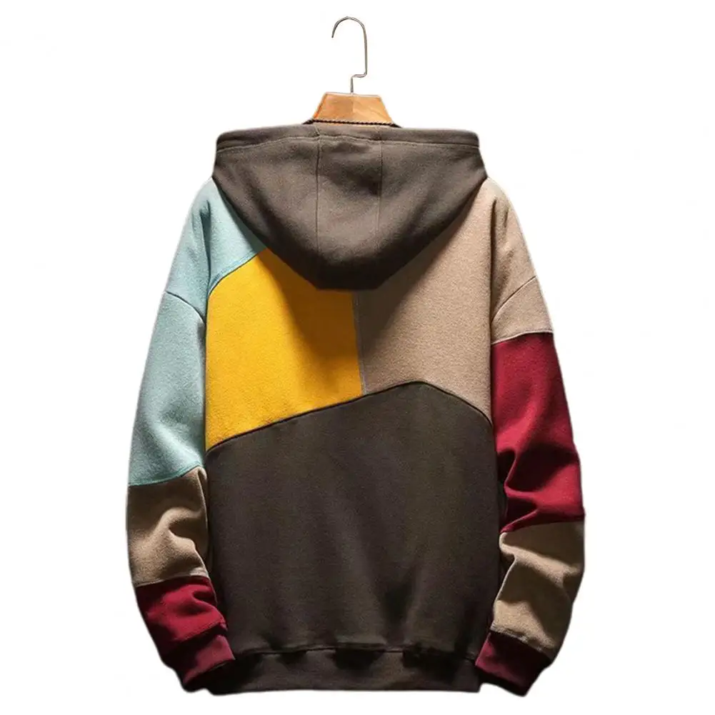 

Trendy Men Spring Hoodie Thin Fleece Big Pocket Contrast Color Autumn Hoodie Hat Autumn Hoodie for Home