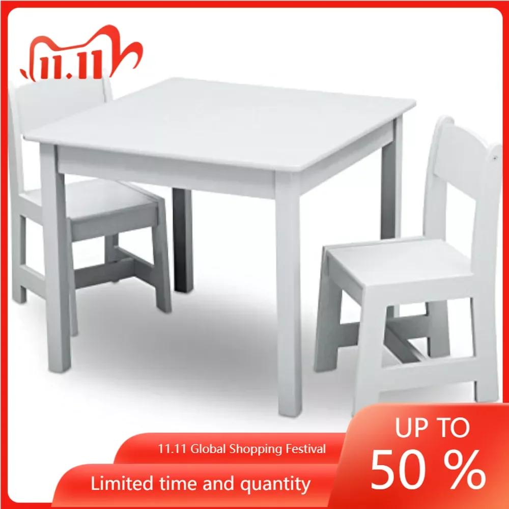 

Деревянный стол и Набор стульев MySize для детей (2 стула в комплекте)-идеально подходит для декоративно-прикладного искусства, закусок и многого другого, белый комплект из 3 предметов