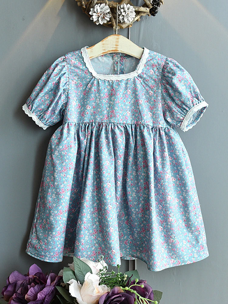 

Toddler Kids Dress for Girls Clothing 2022 Summer New Fashion Puff Sleeve Floral Princess Dress Children Casual Wear 1-6Years