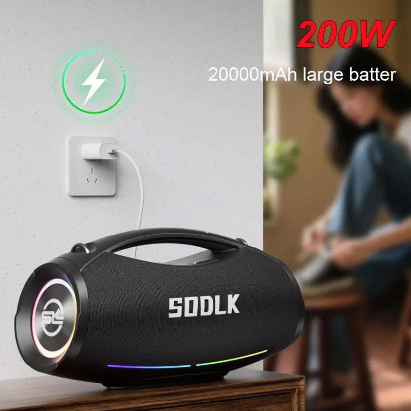 Фото SODLK S1615 Мощный бумбокс 200 Вт с глубокими басами Hi-Fi стерео беспроводной Bluetooth-динамик для караоке с двойным микрофоном для вечеринки №5