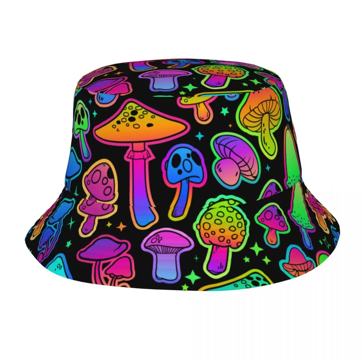 

Teen Bucket Hat Colorful Mushrooms Summer Beach Hatwear Foldable Outdoor Fisherman Hats Psychedelic Bob Gift Idea