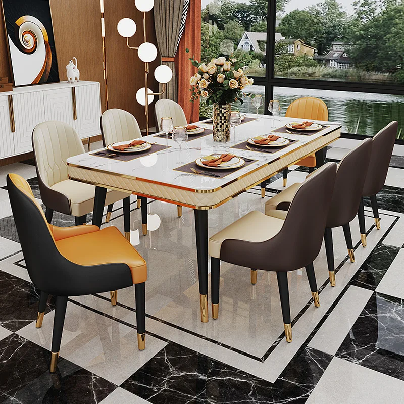 

Nordic dining table villa restaurant furniture marble dining table and chair combination rectangular dining table carbon steel d