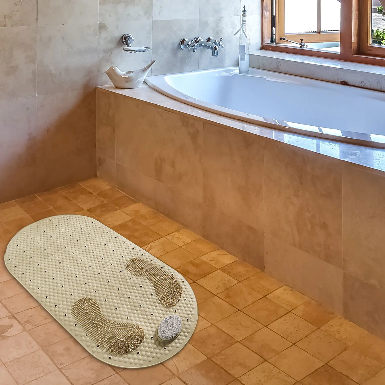 Non-Slip Bathtub Mat Foot Scrubber Shower With Pumice Feet Scrub Stone Bath Tub Oval Antislip Su | Дом и сад