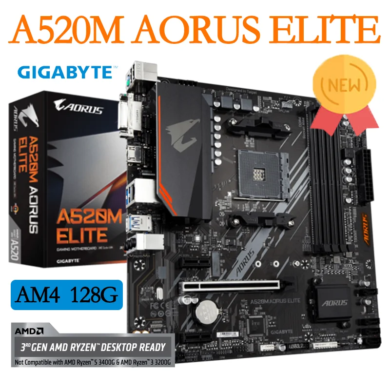 

Gigabyte Socket AM4 A520M AORUS ELITE New Motherboard DDR4 128GB AMD Ryzen Suppoort Overlocking Mainboard AMD A520 Micro ATX