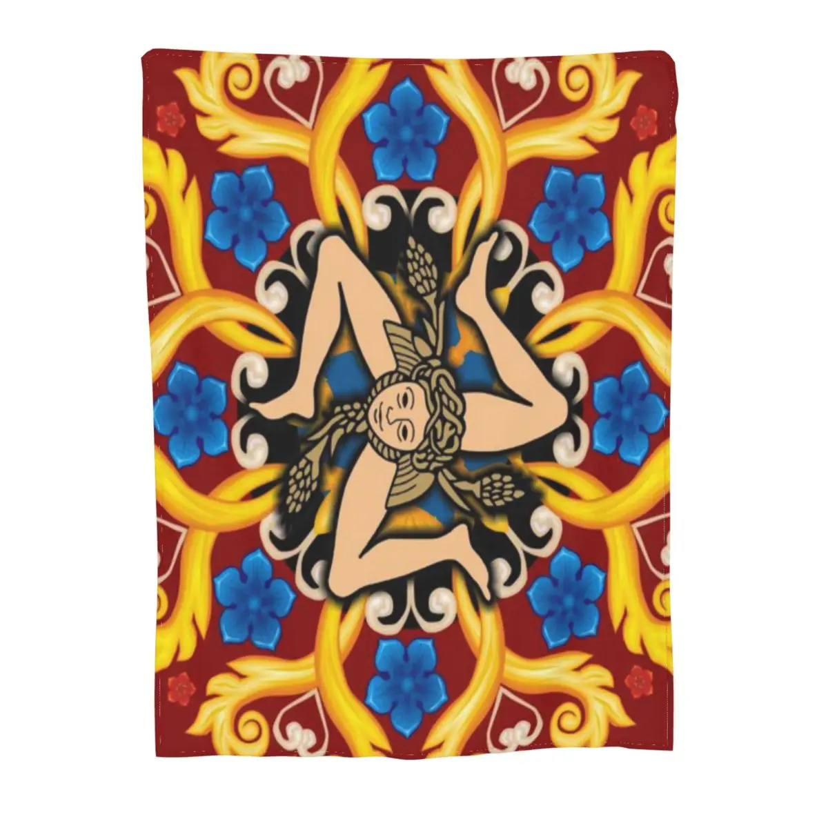 Ультрамягкое Флисовое одеяло Sicilia Triscele Trinacria Maioliche