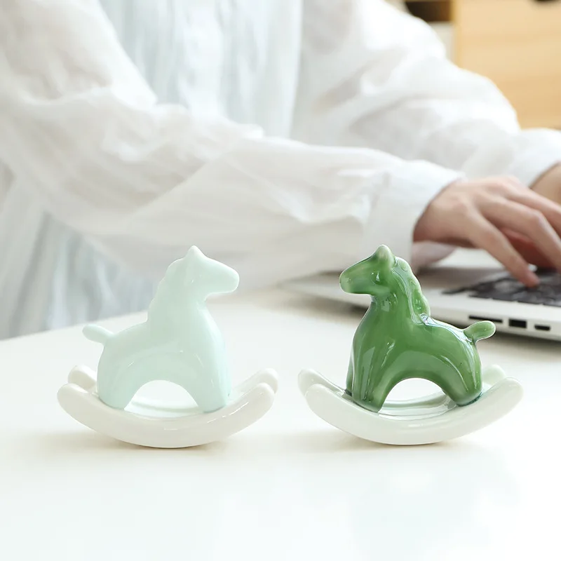 

Creative Ceramic Rocking Horse Ornament Desktop Entrance Tea Table Study Soft Decoration Immediately There Are Green Horse Craft