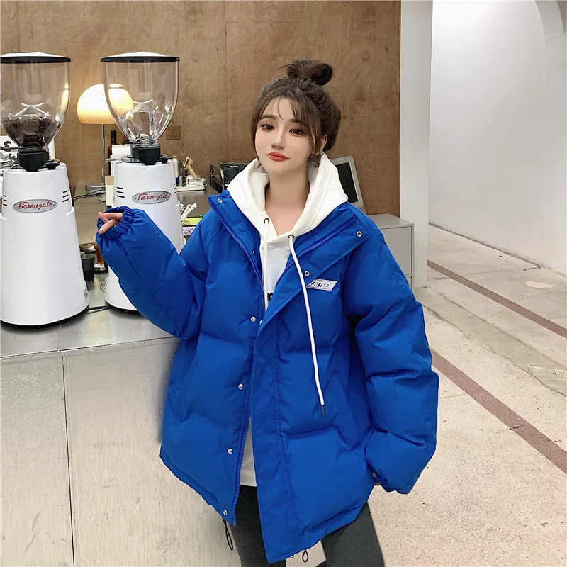 Women Oversize Thick Warm Cotton Zipper Solid Color High Waist Long Sleeve Jacket with Pocket New Long Hooded Winter Down Coat