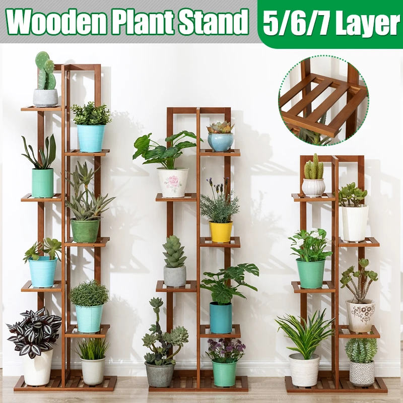 

5/6/7 Tier Bamboo Plant Shelves Flower Pot Holder Garden Rack Display Stand Succulent Plants Home Balcony Modern Decoration