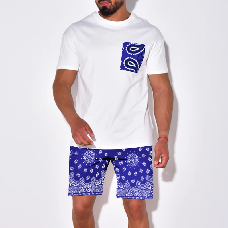 Summer Street Graffiti 3d Paisley Patchwork Pattern Print Oversized T Shirt Shorts 2pcs Suit Retro Style Hip Hop Men Clothing