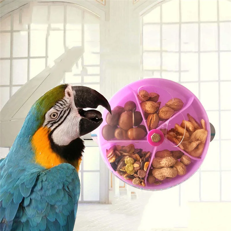 5 Grid Funny Pet Bird Parrot Feeder Toy Hanging Foraging Rotating Food Cage Bowl Rotating Bird Food Bowl Bird Play Toy