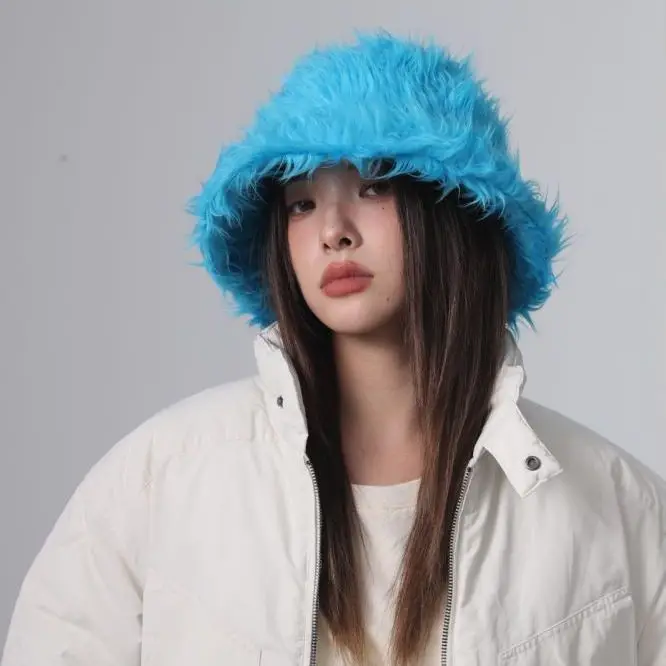 

INS Thick Lamb Wool Plush Bucket Hat Faux Fur Fisherman Hats for Women Girls Outdoor Winter Warm Fluff Bowl Autumn Street Caps