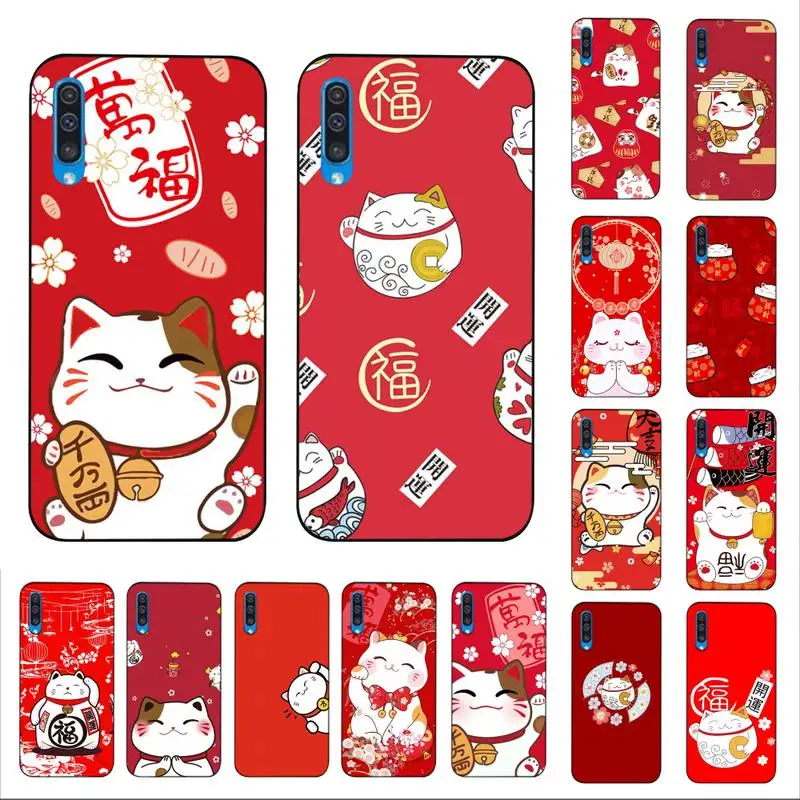 

FHNBLJ Cute Lucky Cat Phone Case for Samsung A51 01 50 71 21S 70 10 31 40 30 20E 11 A7 2018