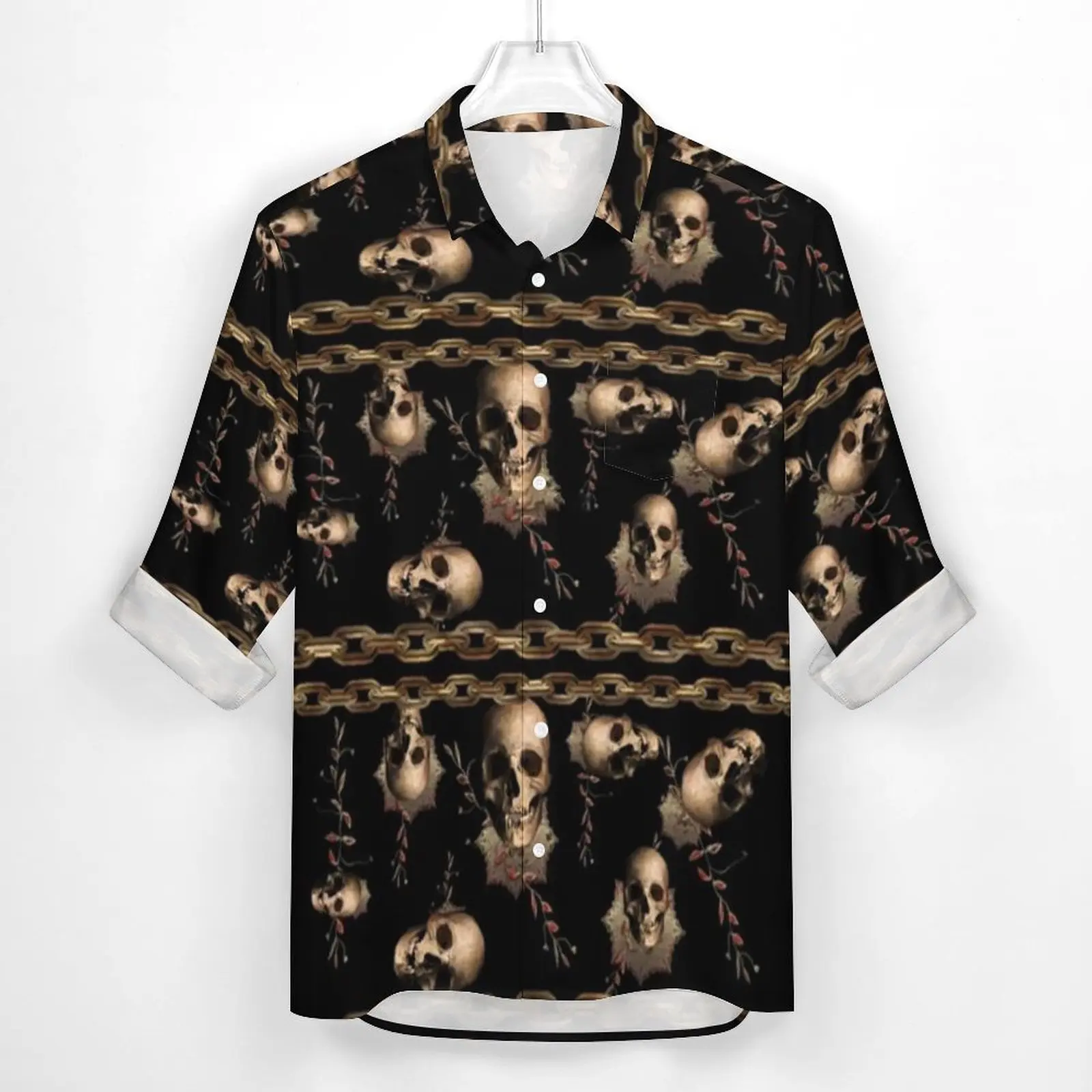 Рубашка в стиле стимпанк с черепом и золотой цепочкой повседневные мужские