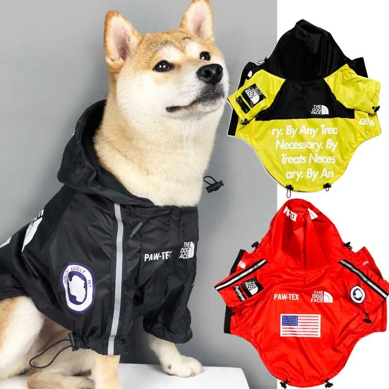 

TawneyBear Dogface Big Dog Raincoat Winter Thick Waterproof Jacket Pet Clothes Windbreaker French Bulldog Reflective Coats