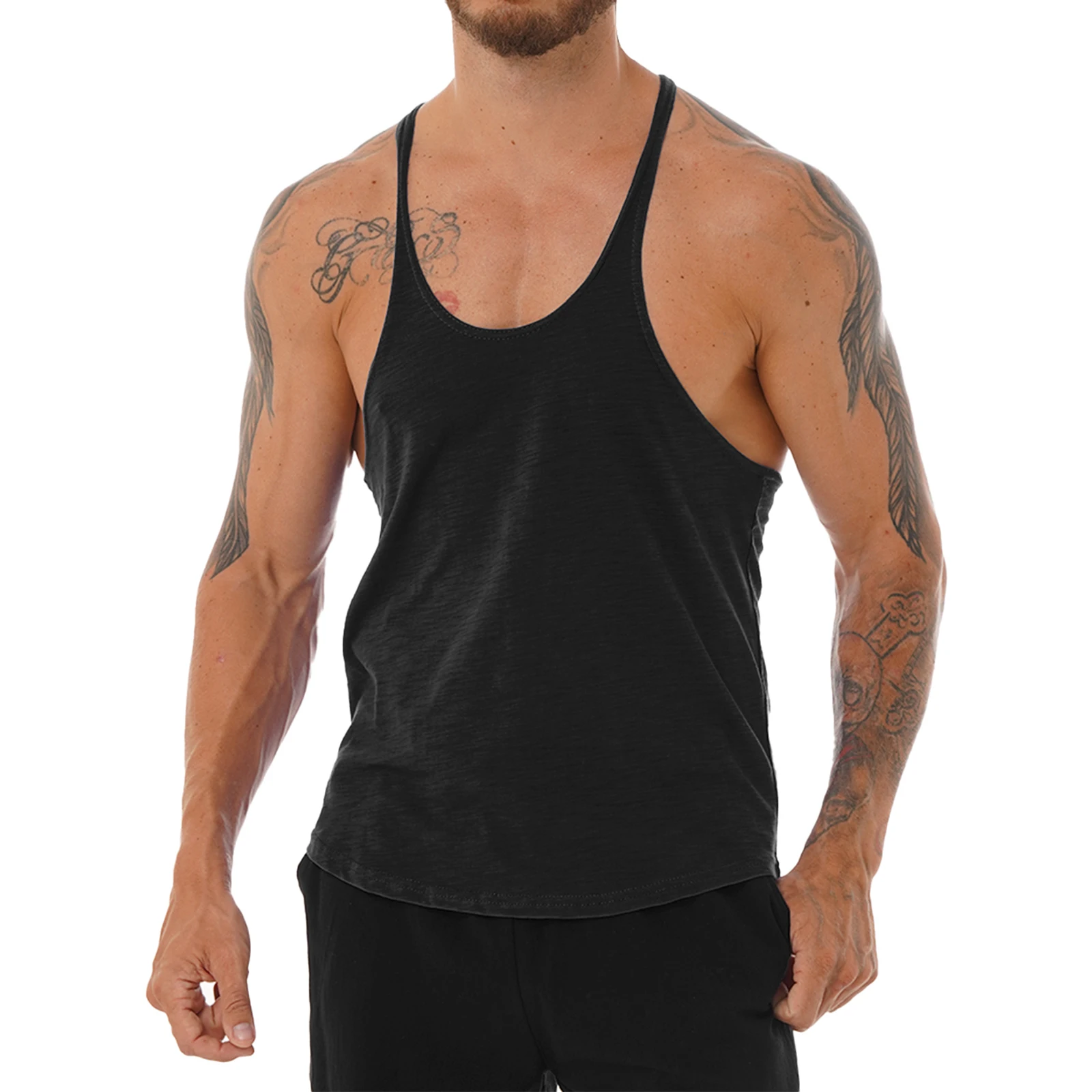 

Mens Casual Sport Gym Vest Top Singlets Breathable Cotton Sleeveless Racer Back TanK Top for Cycling Fitness Jogging Running