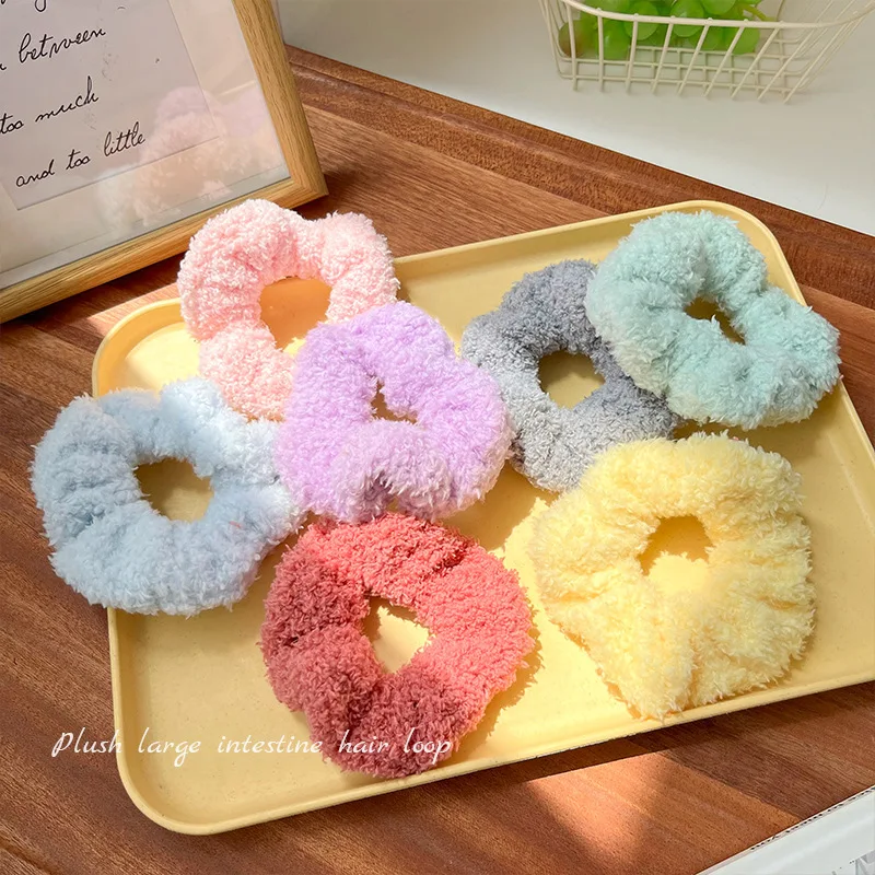 

Autumn Winter Solid Color Plush Soft Simple Large Scrunchies Elastic Hair Band Girl Woman Cute Fashion Bun Ponytail Rubber Ties