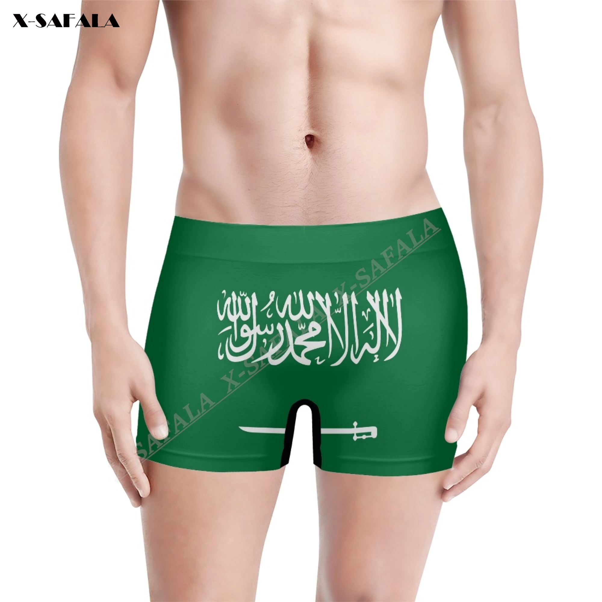 

Rwanda Samoa Saudi Arabi Flag 3D Printing Breathable Men's Underwear Shorts Seamless High Elastic Swimwear Beach Swimming Trunks