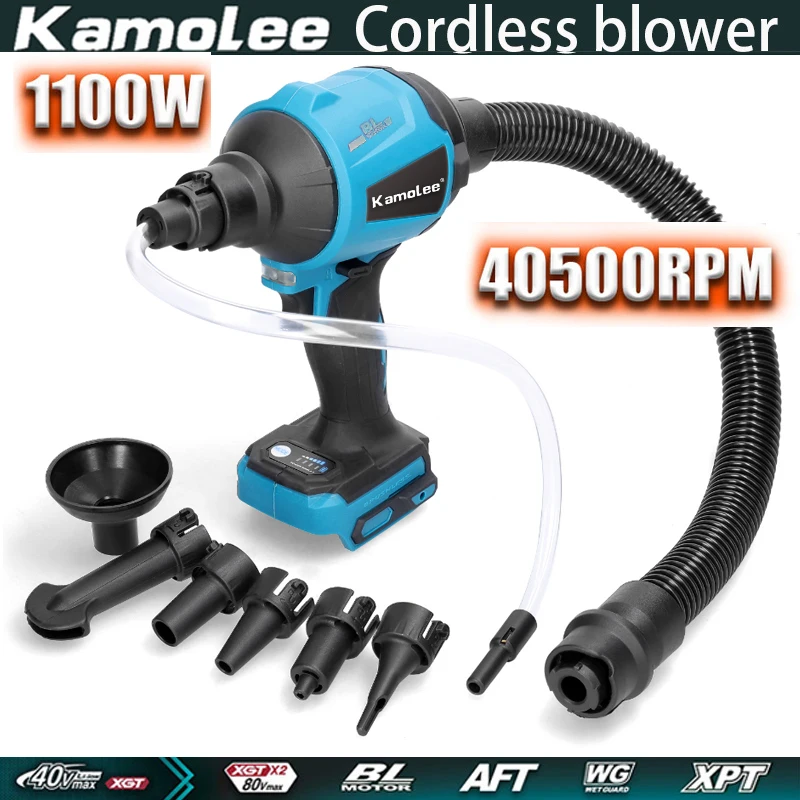 Kamolee 1100W 40500RPM Dust Blower Inflator  Cordless  Air Blower Vacuum Multifunction Rechargeable Blower for Makita 18VBattery